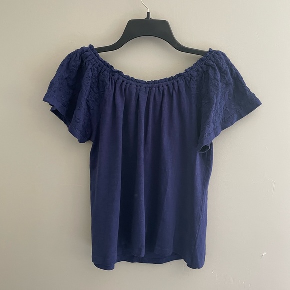 BRAND NEW! Blue summer top with flower detailing on the sleeves! - Picture 2 of 5